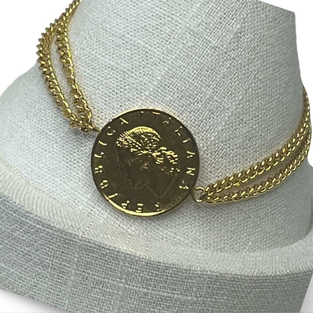 Bellezza Italy 18k Gold Over Bronze 20 Lira Coin Adjustable Bracelet